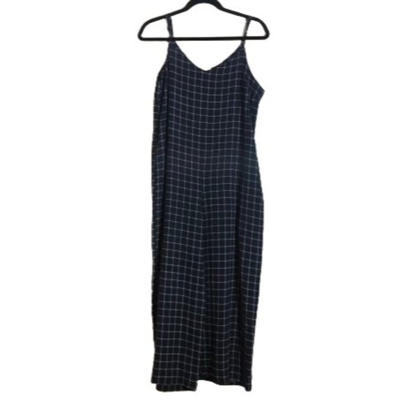 Anthropologie Monteau window pane plaid wide leg navy and white jumpsuit - Picture 2 of 15